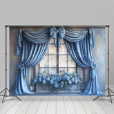 Lofaris Elegant Blue Curtain Window Photography Backdrop